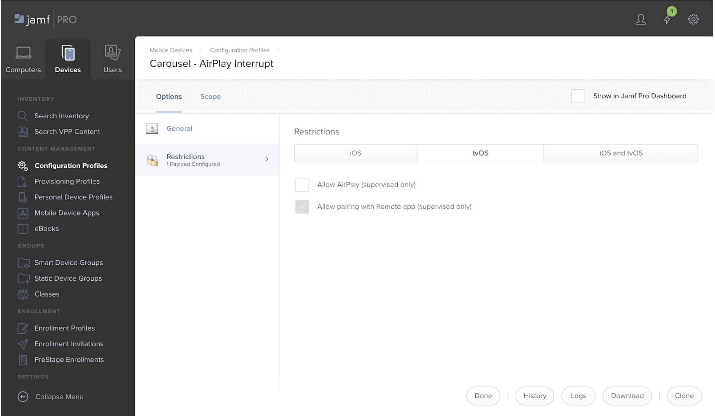 configuration profiles may only be created in jamf pro